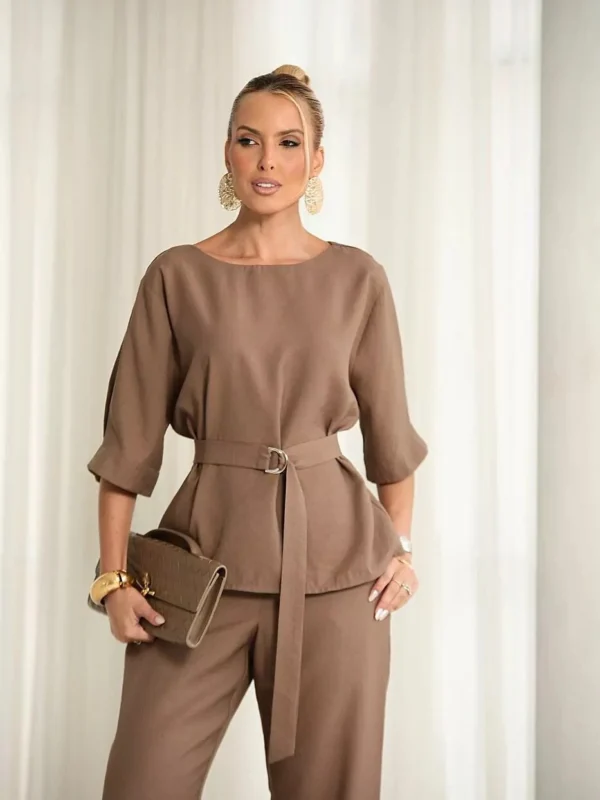 Pleated Tailored Set with Belt