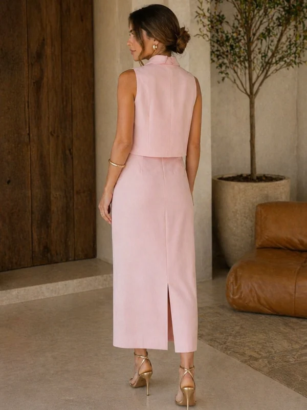 Tailored Skirt Set with Gold Buttons