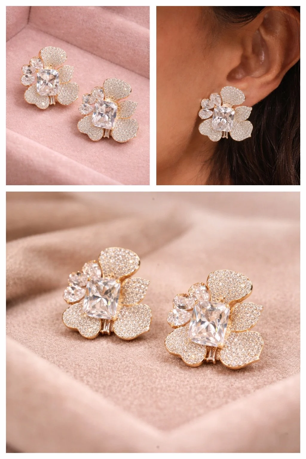 Pave Flower Earrings