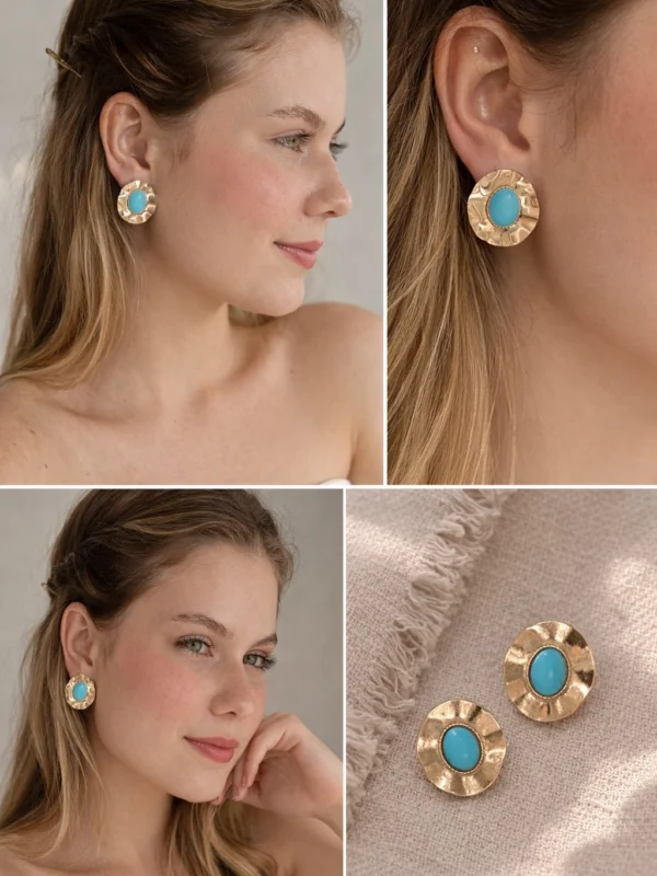 Oval Plate Earrings with Dotted Resin Stone
