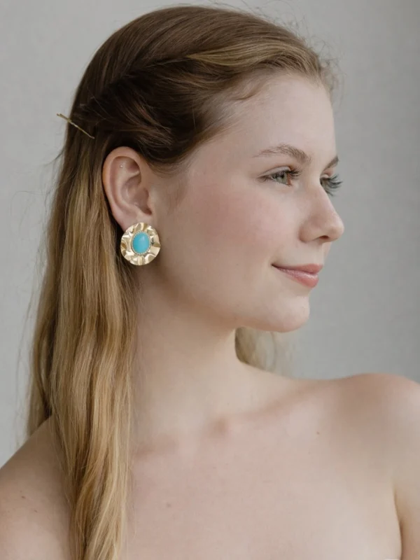 Oval Plate Earrings with Dotted Resin Stone