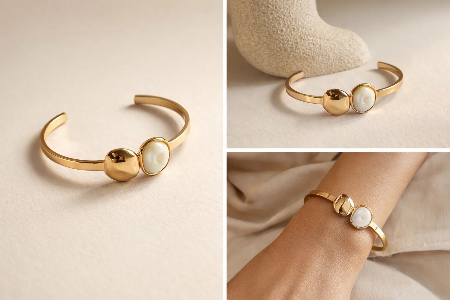 Organic Plate Pearl Cuff