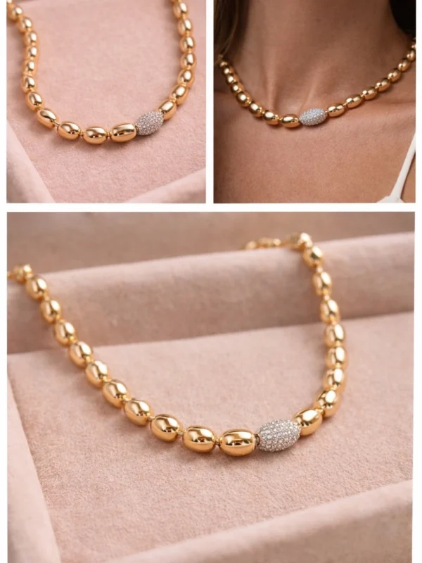 Oval Bead Necklace with Side Pave