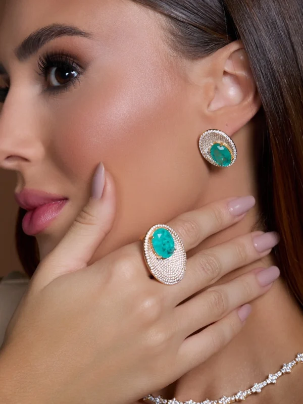 Oval Tourmaline Ring and Earring Set