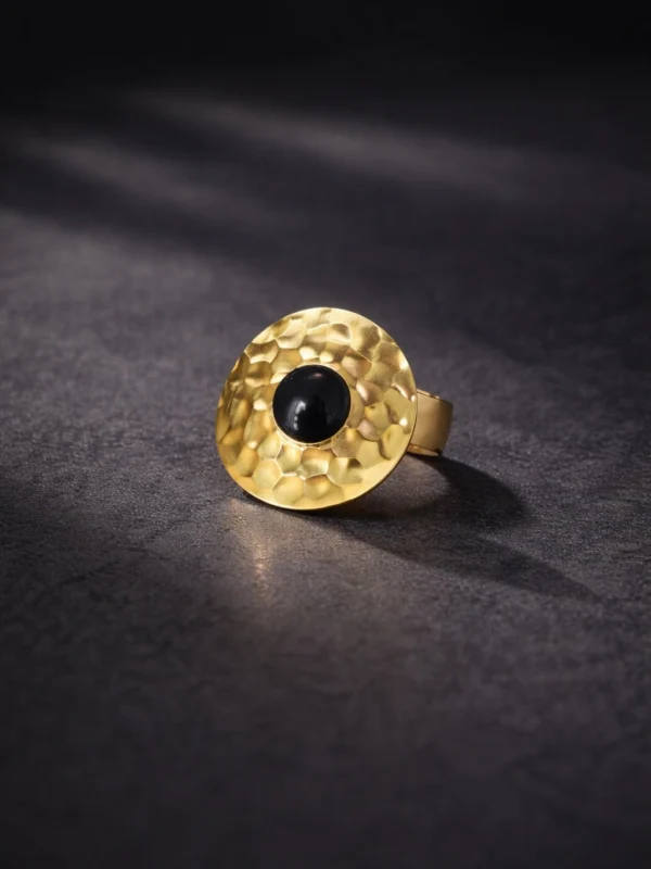 Textured Disc Ring with Centre Stone