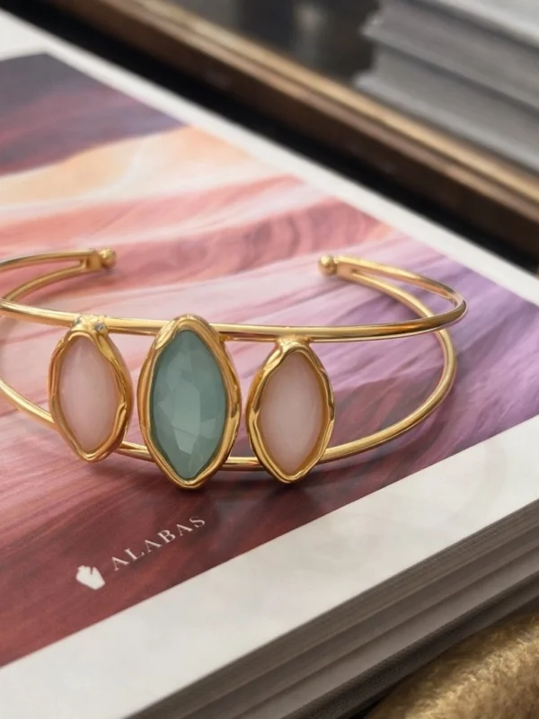 Alabas Cuff with Green Stone and Mother-of-Pearl