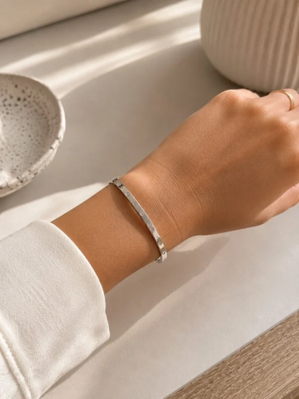 Minimal Pave Bracelet in White Rhodium