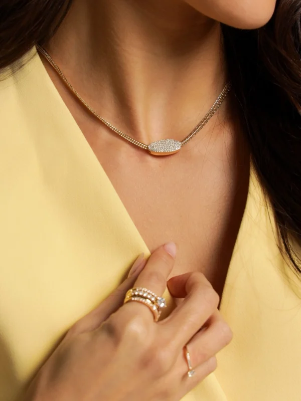 Lumiere Gold Necklace with Double Chain and Zirconia
